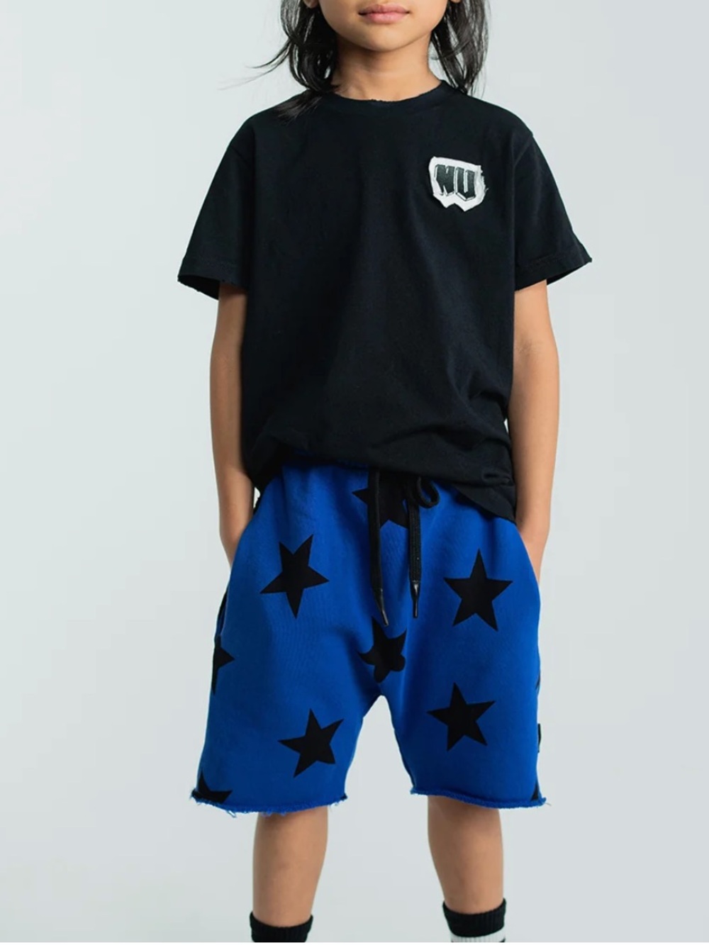 Nununu blue with black stars shorts size 10-11 years old